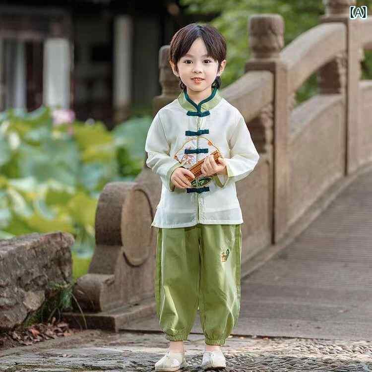 セットアップ キッズ コスプレ 子供用 漢服 男の子 チャイナ風 唐装 幼稚園 公演 服 女の子 中国 語 学..