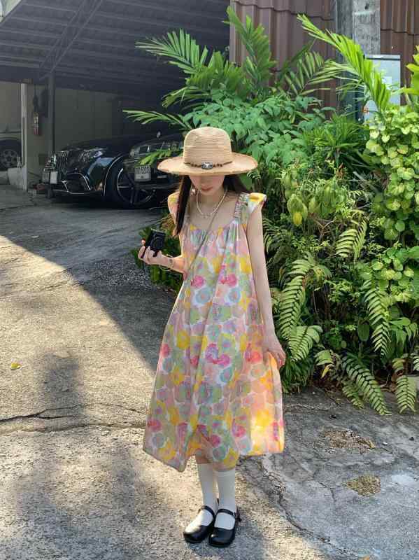 レディース ワンピース かわいい バナナは モネ ガーデン カラーの ドレスを 脱いだ ロマンチックな 花..