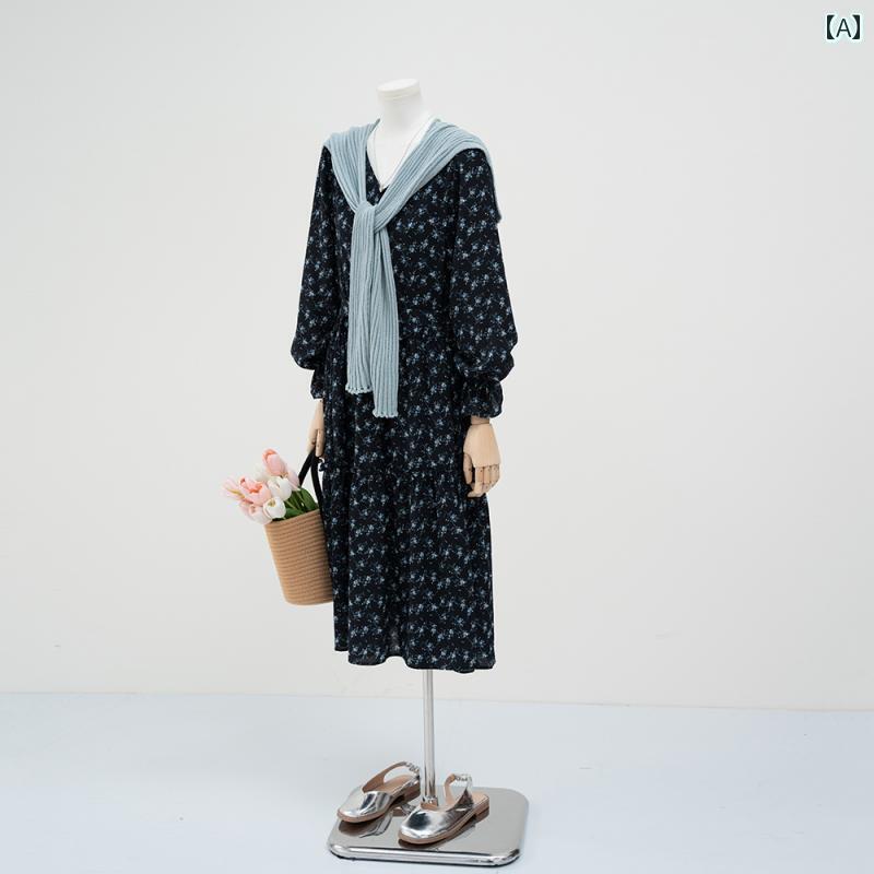 レディース ワンピース かわいい 韓国 雰囲気の ショール 花柄 ワンピース 女性 2025 春秋 フレンチ 優しい 美しい