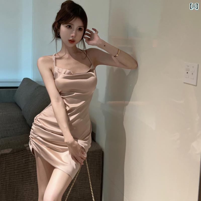 レディース トップス オシャレ 韓国 ティー アート スーパー フェアリー サテン 魅惑的 バックレス サ..