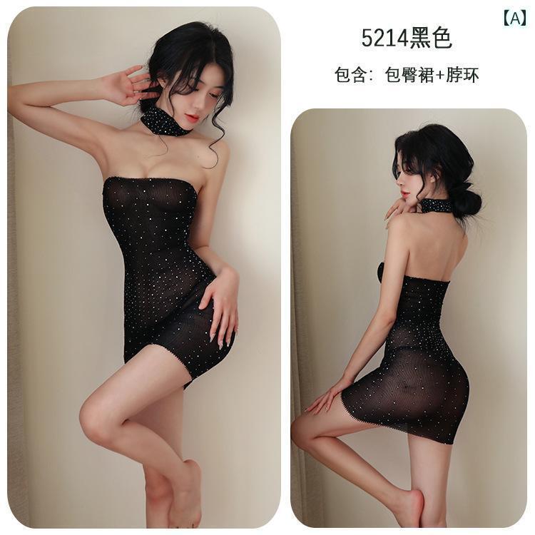 キャミソール ワンピース かわいい チューブ トップの ホット ラインストーン メッシュ ドレス の アン..