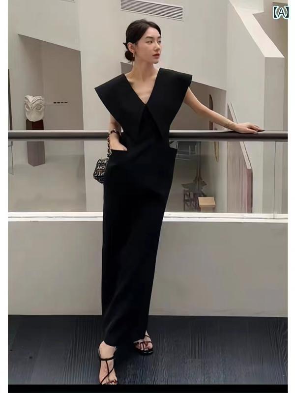 キャミソール ワンピース かわいい 夏の 高級 ファッション ブラック ドレス な ロイヤル シスター ノースリーブドレス(4)