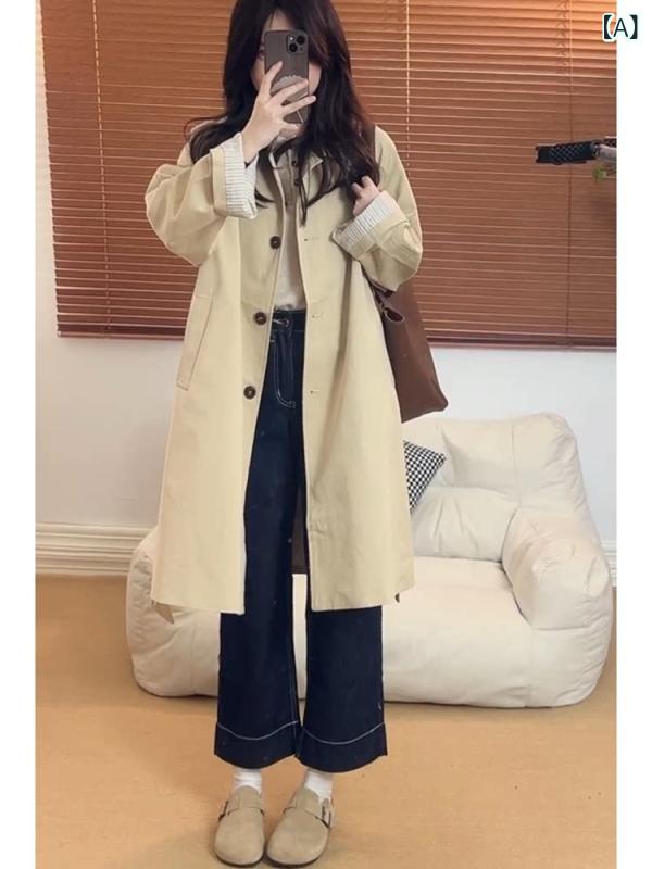 樂天商城 - レディース コート 春 オシャレ カーキ色のの ウィンドブレーカージャケット 女性用 2025 春秋 小さい サイズ 中長 スタイル 高級 英国 風 カジュアル