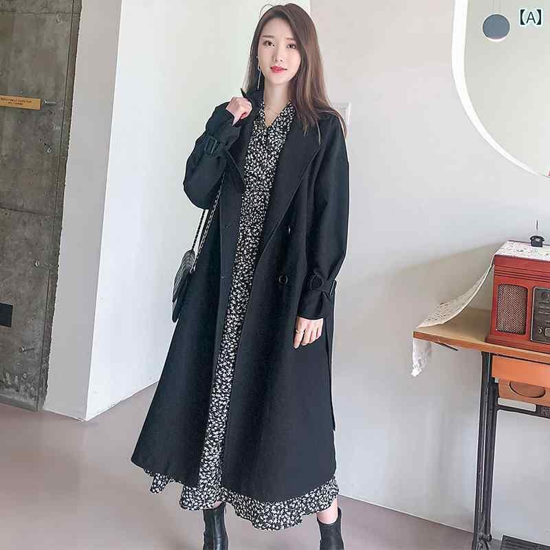 レディース コート 春 オシャレ 2024の コート ウインドブレーカー レディース ミドル 丈 英国 風 春秋 高級 婦人服 ブラック