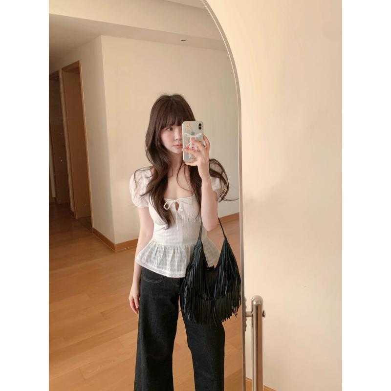 帽子 オシャレ レディース メンズ 大きいサイズ 太めの mm フレンチ ジェントル パフスリーブ ショート トップス 夏用 レディース スリムフィット スクエアネック レイヤリング シャツ