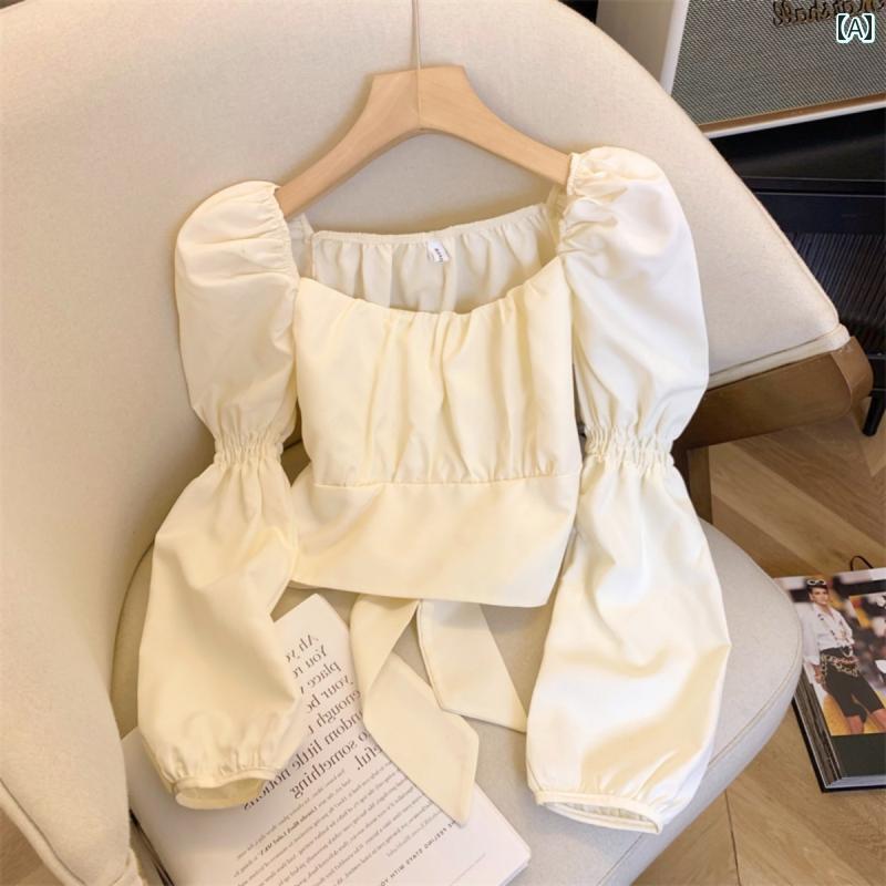 帽子 オシャレ レディース メンズ カウンターや は 大手 を 撤退 カット ラベル パフスリーブ スクエアネック シャツ レディース フレンチ 小さい リボン ショート トップ