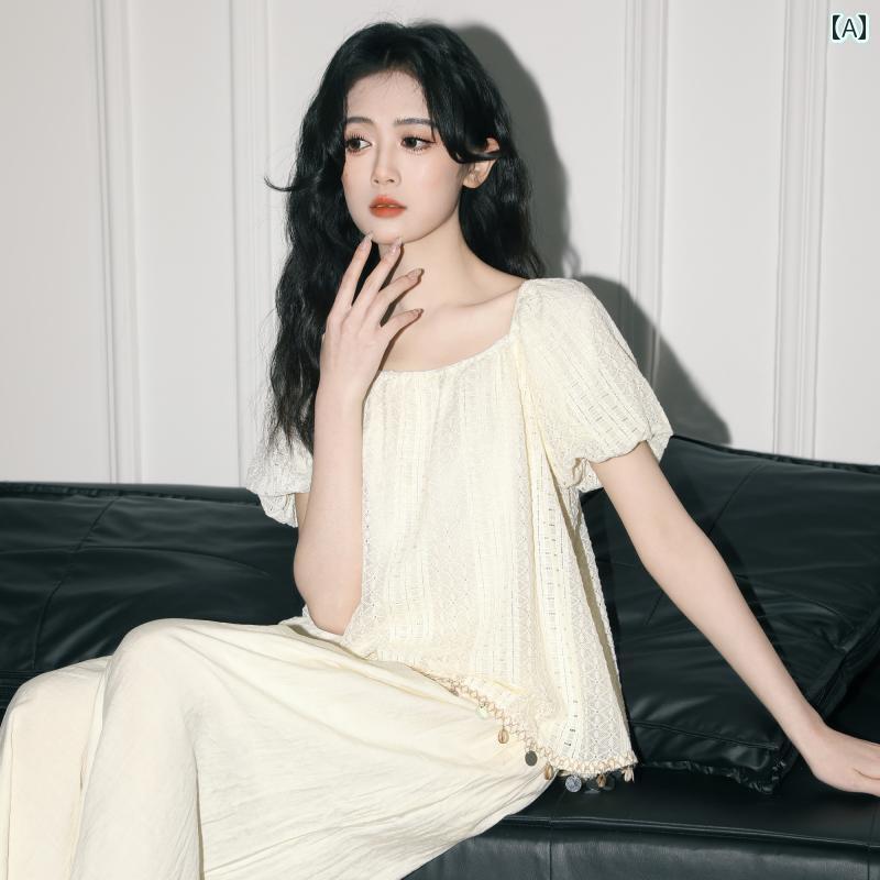 レディース トップス かわいい 春夏 フレンチスクエア ネック パフスリーブ ベビー シャツ レディース 夏 2025 春 ボヘミアン ホリデー 半袖 トップス