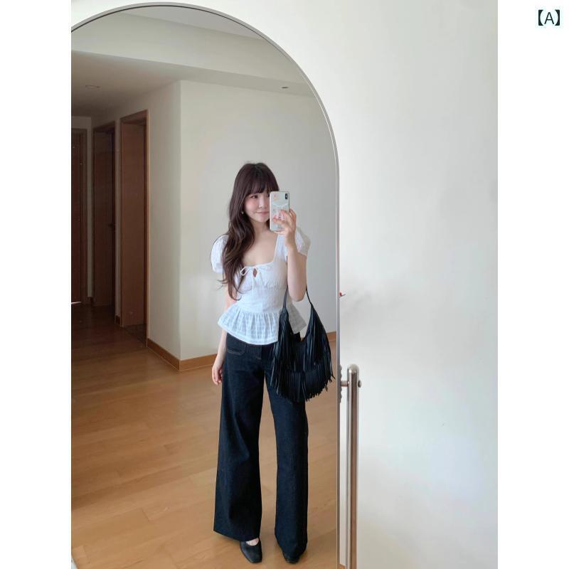 レディース トップス かわいい 春夏 大きいサイズ 太めの mm フレンチ ジェントル パフスリーブ ショート トップス 夏用 レディース スリムフィット スクエアネック レイヤリング シャツ