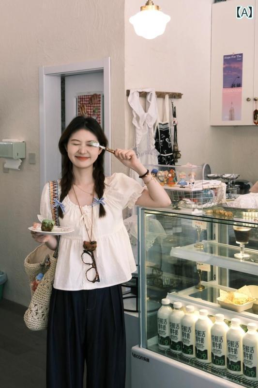 レディース トップス かわいい 春夏 フレンチ スイート レース ベビー ドール シャツ 半袖 女性 夏 小さめ ショート パフスリーブ スクエアネック トップス