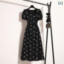 レディース トップス オシャレ 春夏 フランスの スクエアネックの 黒い ドレス 夏の スタイル 大きいサイズ 太い mm ウエスト カバー 腹 蝶の 花柄 の 長い スカート