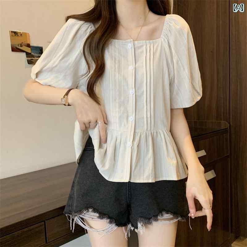 レディース トップス オシャレ 春夏 大きいサイズ 2025夏の新 シャツ レディース mm スリム ウエスト パフスリーブ 半袖 トップス