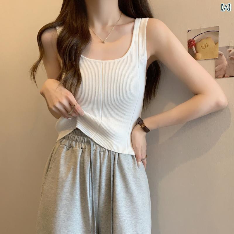 レディース トップス オシャレ 春夏 大きいサイズ フレンチスクエア ネックの ニットキャミソール ベス..