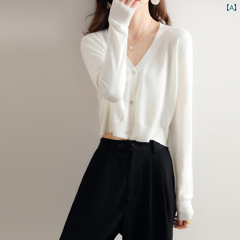 レディース トップス かわいい ショート 丈 ハイウエスト 薄手 ニット ウールカーディガン レディース へそ 出し セーター サスペンダー ドレス アウター ...