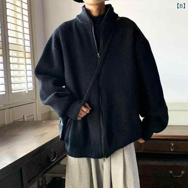 春服 シンプル ハーフ タートルネックセーター カーディガン ジッパー ジャケット メンズ 秋冬 韓国 カジュアル ニット セーター