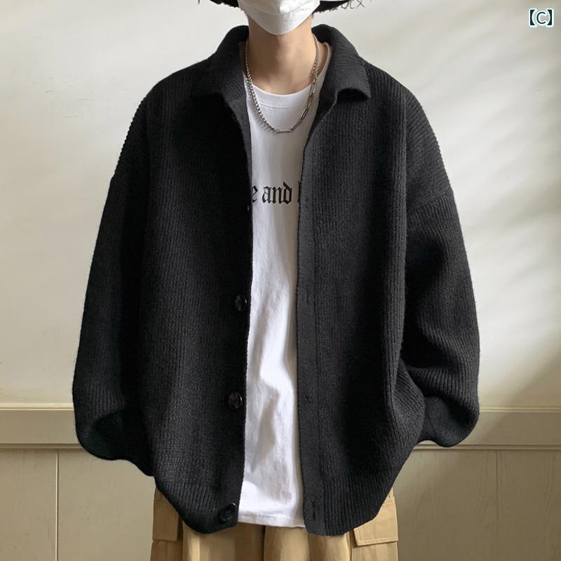 春服 シンプル ハーフ タートルネックセーター カーディガン ジッパー ジャケット メンズ 秋冬 韓国 カジュアル ニット セーター