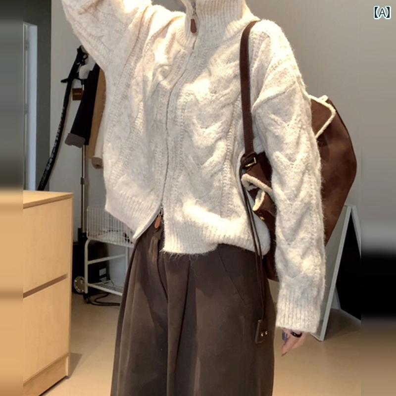 春服 シンプル 晩秋から 初冬に かけて 着用 する な ハイネック セーターは 厚手 レディース 2025 ジッパーの 高級 ジャケットです。