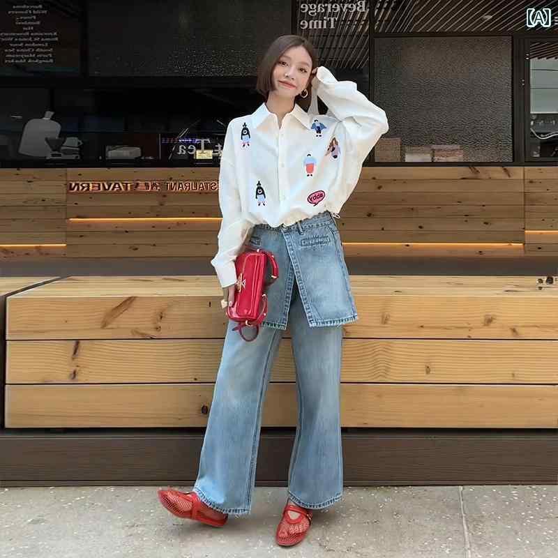 レディース スカート かわいい の レトロ ウォッシュ 加工の オナラ カーテンの ショート スカートの ジーンズの 婦人服の 小柄な 九分丈 ストレート パンツの おしゃれな ツーピースの スーツ