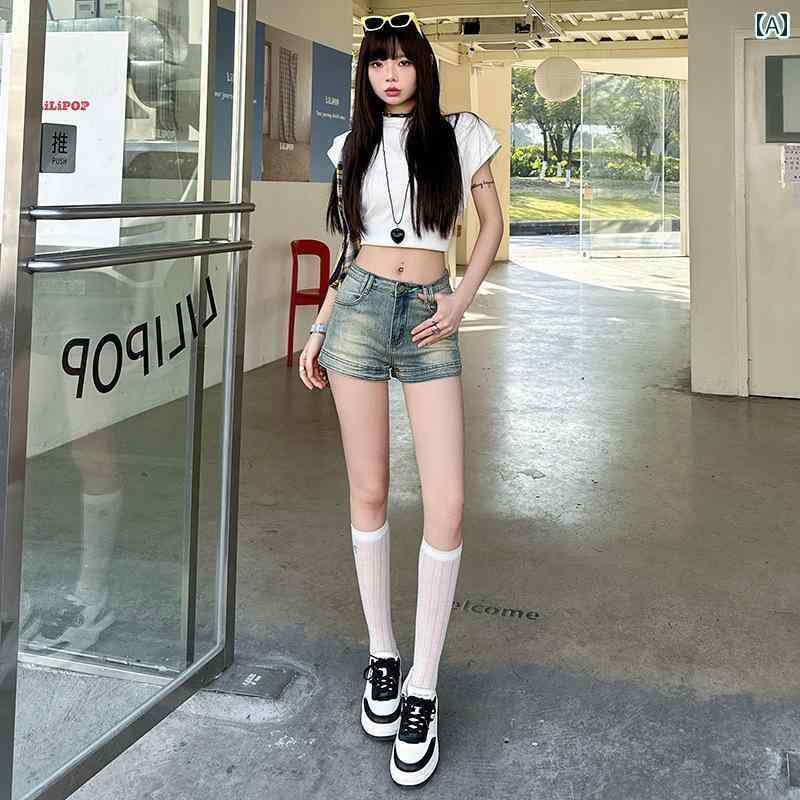 レディース スカート ショートパンツ ヒップの ある 女性用 デニムショートパンツ 春夏 秋冬 ハイウエスト スリミング アメリカン スタイル ホット ガール タイト 古風 ワイド レッグ aライン パンツ