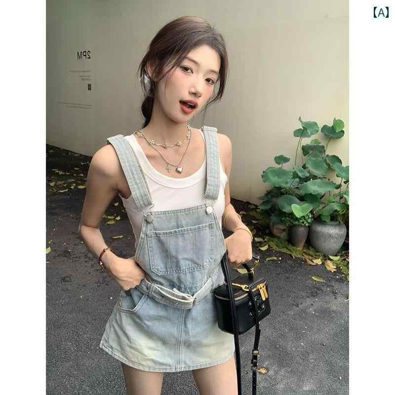 レディース スカート ショートパンツ 甘くて キュートな プチ デニムオーバーオール スカート 女性用 2025 春 ウエスト 痩せ 露出 防止 ショート
