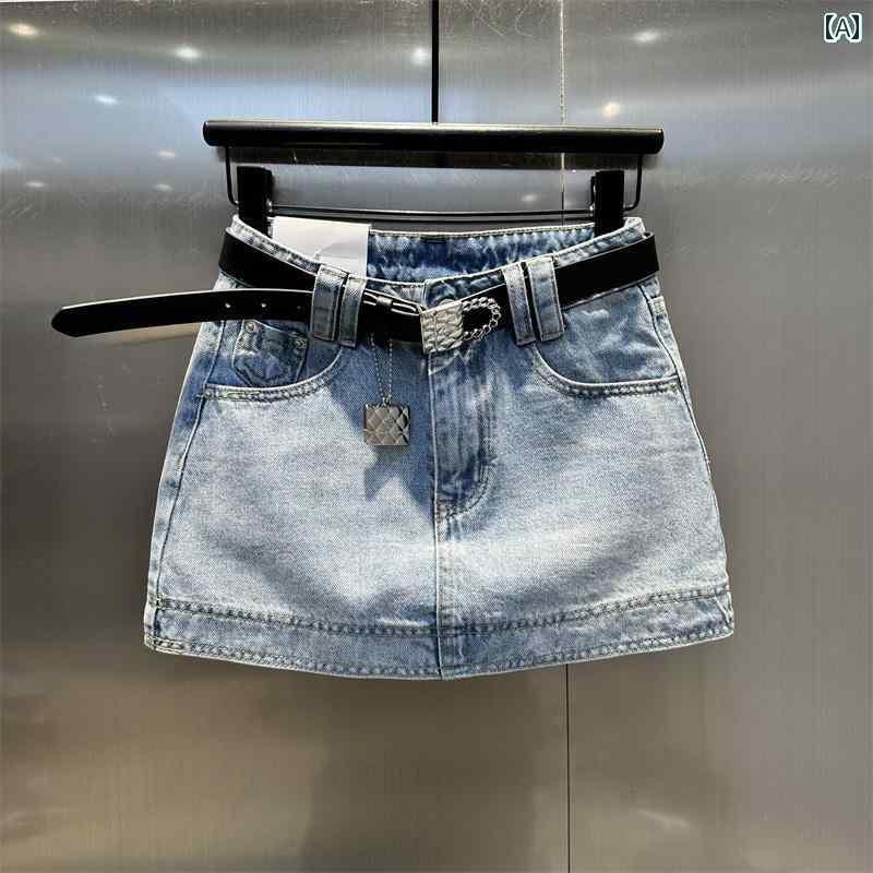 レディース スカート ショートパンツ の 商品 2025 春の ブラック スリム ハイウエスト レディース ショート スカート非 伸縮性 ホット ガール アメリカン デニム aライン スカート