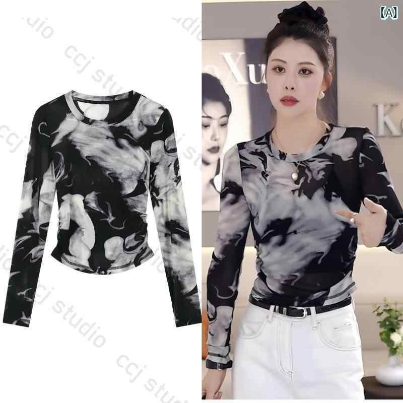 レディース トップス の 品々 タイ ダイ 染め インク 絵 明るい シルクスクリーン 長袖 日焼け防止 Tシ..