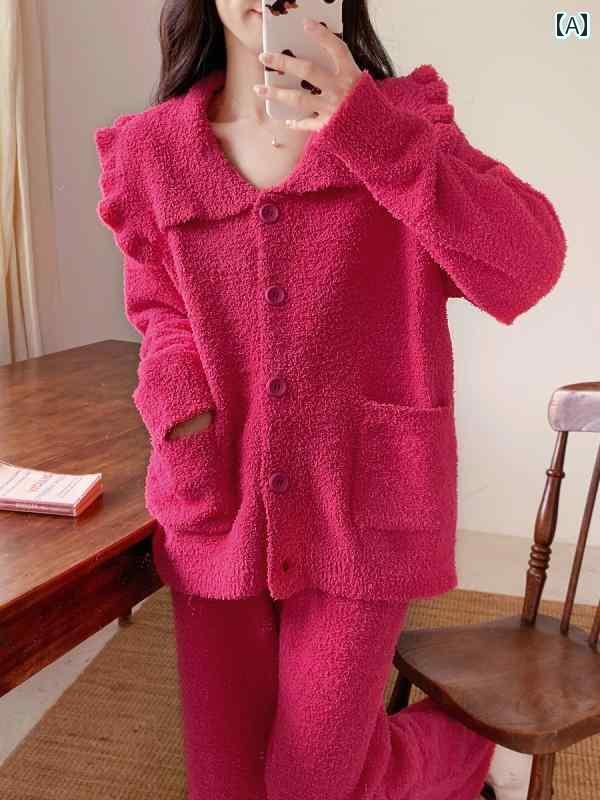 レディース ルームウェア かわいい BIEN 干支 パジャマ レディース スイート ナイトガウン ローズレッド ホームウェア ハーフ エッジ ベルベット 冬 裏起毛 厚手 シンプル新 スタイル