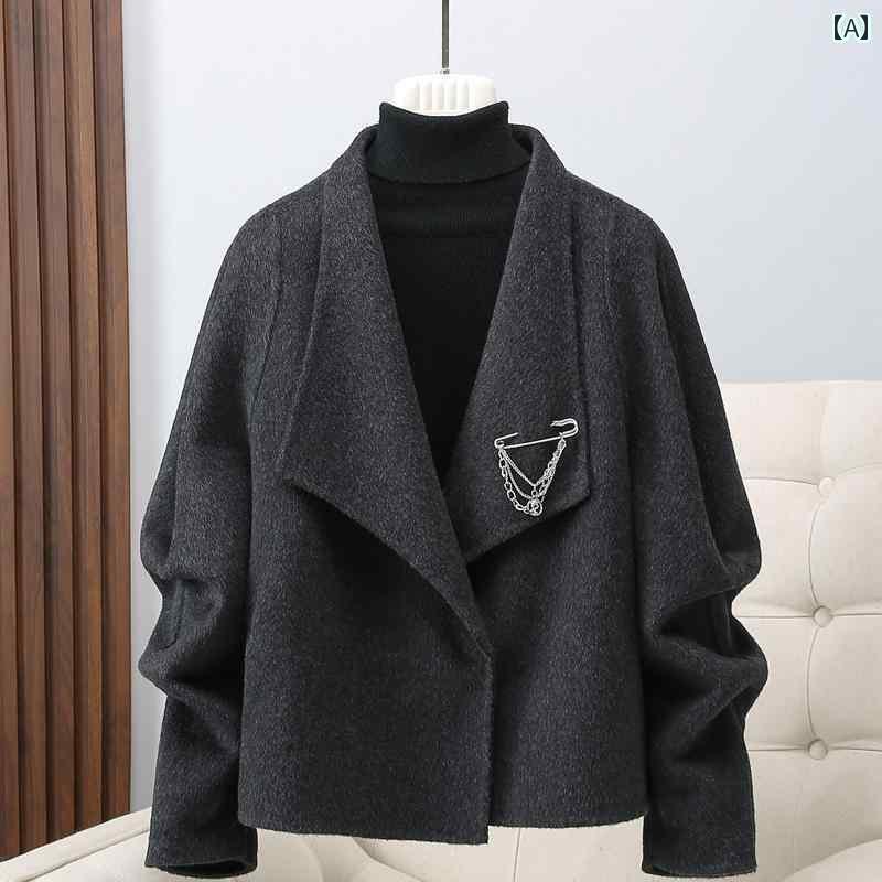レディース コート シンプル ダブルフェイス コート 女性用 2024秋冬 小さい ショート ケープ 高級 ウール