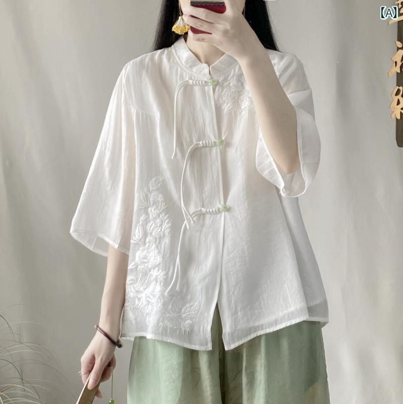 レディース トップス かわいい 夏の チャイナ風 レトロ 新 漢服 禅茶 ドレス シャツ レディース 夏 ゆったり ショート トップス