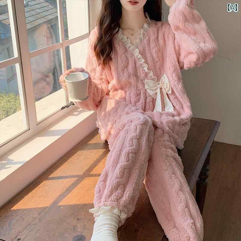レディース ルームウェア かわいい 女性用 パジャマ 秋冬用 コーラル フリース 厚手 裏起毛 スイート ..
