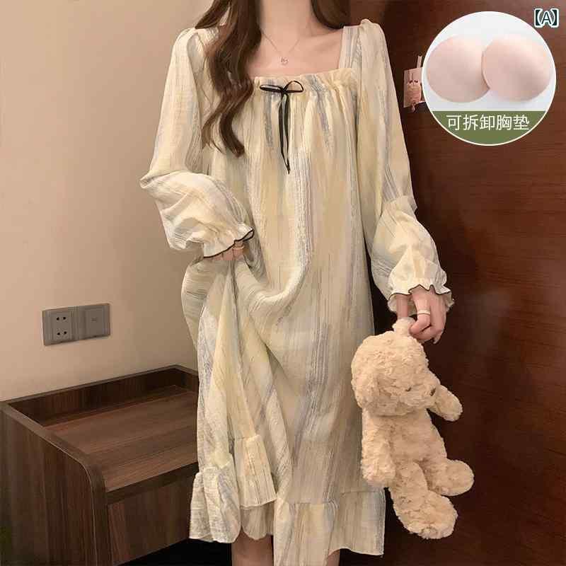 Pajamas - レディース ルームウェア かわいい 女の子用 パッド入り パジャマ 2025秋冬 高級 フレンチ プリンセス 風 長袖 大きいサイズ ホームウェア