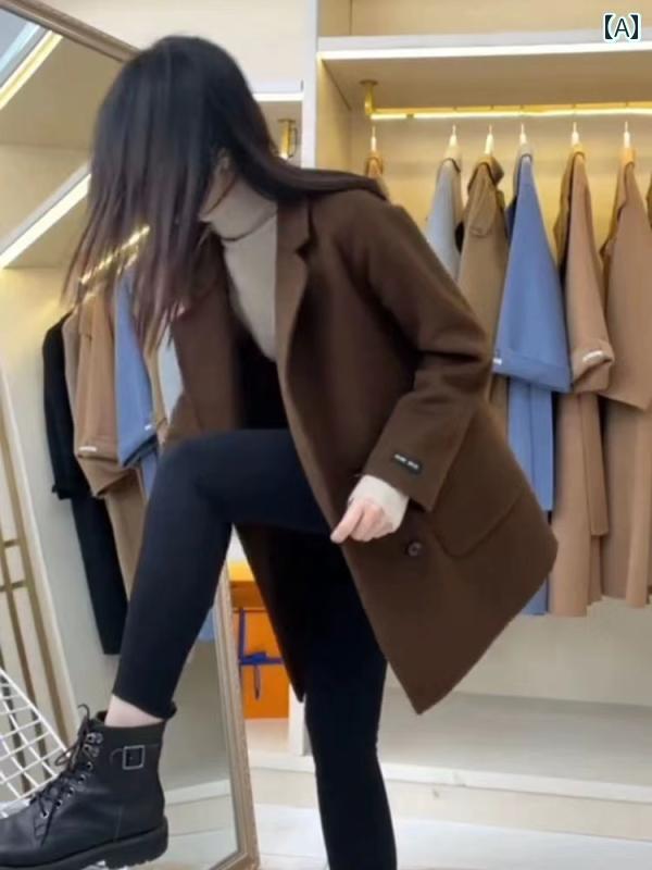 Other - レディース コート シンプル スーツ カラー 両面 カシミヤコート レディース ショート 2024 秋冬 韓国 コーヒー ゆったり ウール コート
