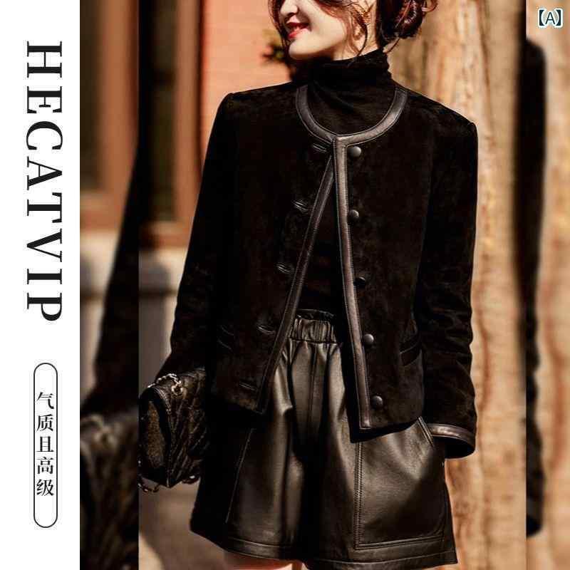 レディース コート シンプル フランス 風の 軽い 高級 ショート レザージャケット 女性用 2025 春 スタイル ブラック 暖かい ジャケット