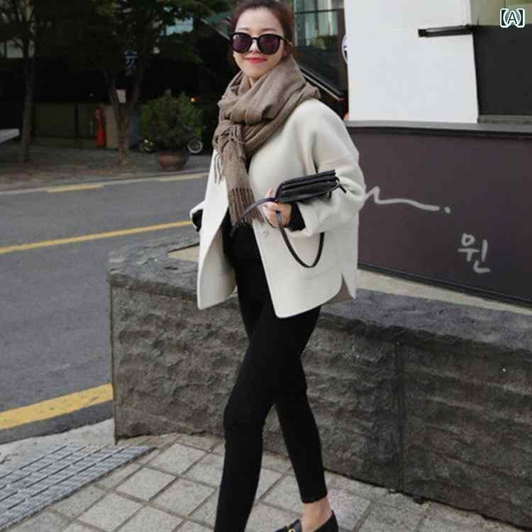 レディース コート シンプル 韓国 東大門 高級 両面 カシミヤコート レディース ショート 2024秋冬 ウール コート