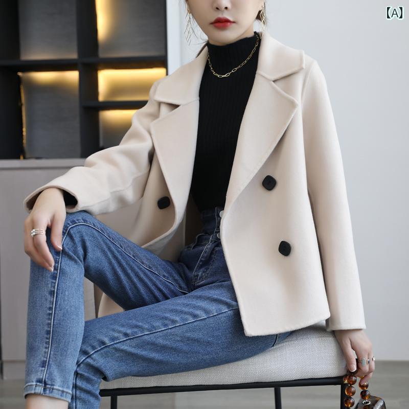 レディース かわいい 高級 ブラック 両面 カシミヤコート レディース ショート 2024 秋冬 スモール スーツ ウール コート