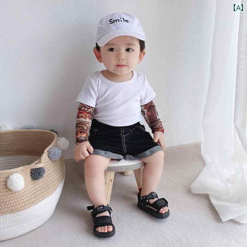 キッズ 子供 トップス かわいい 社交 界の 人々 男の 赤ちゃん 花の 腕の タトゥー 長袖 Tシャツ トッ..