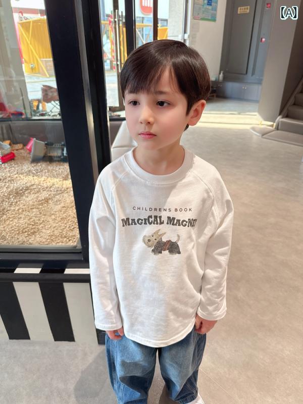 キッズ 子供 トップス かわいい 柔らかくて 粘着性が ある 男の子用 春の プリント 長袖 Tシャツ 2025 ..