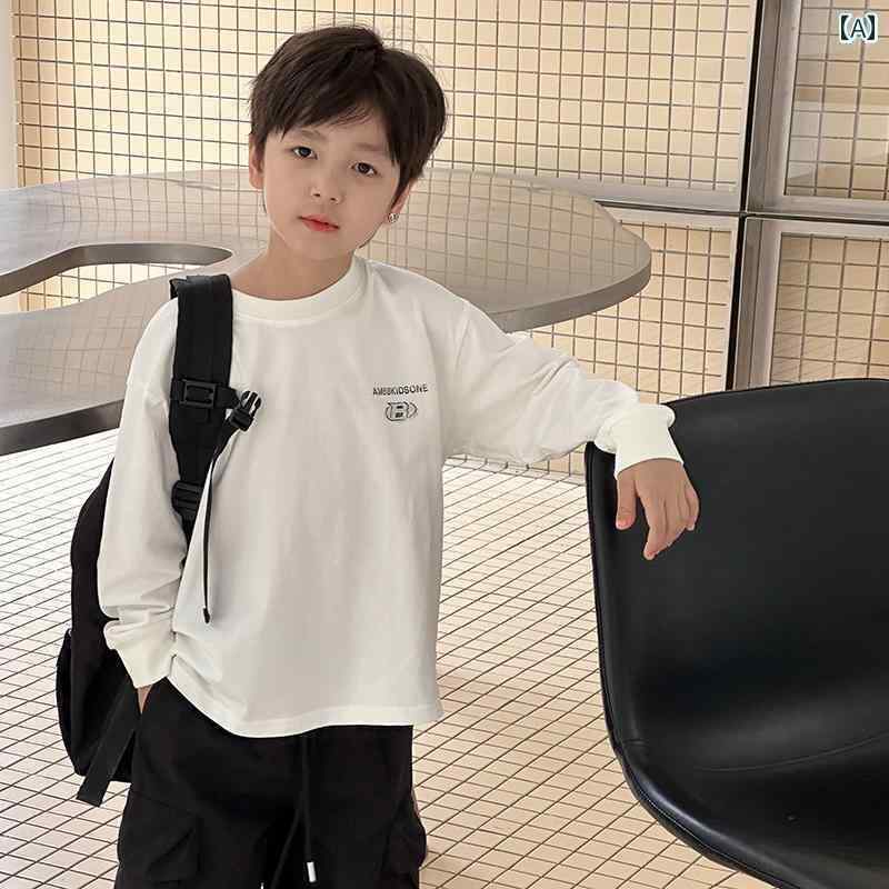 キッズ 子供 トップス かわいい Yiyi Ma ボーイズ バック レター プリント 長袖 Tシャツ 子供用 春服 ..