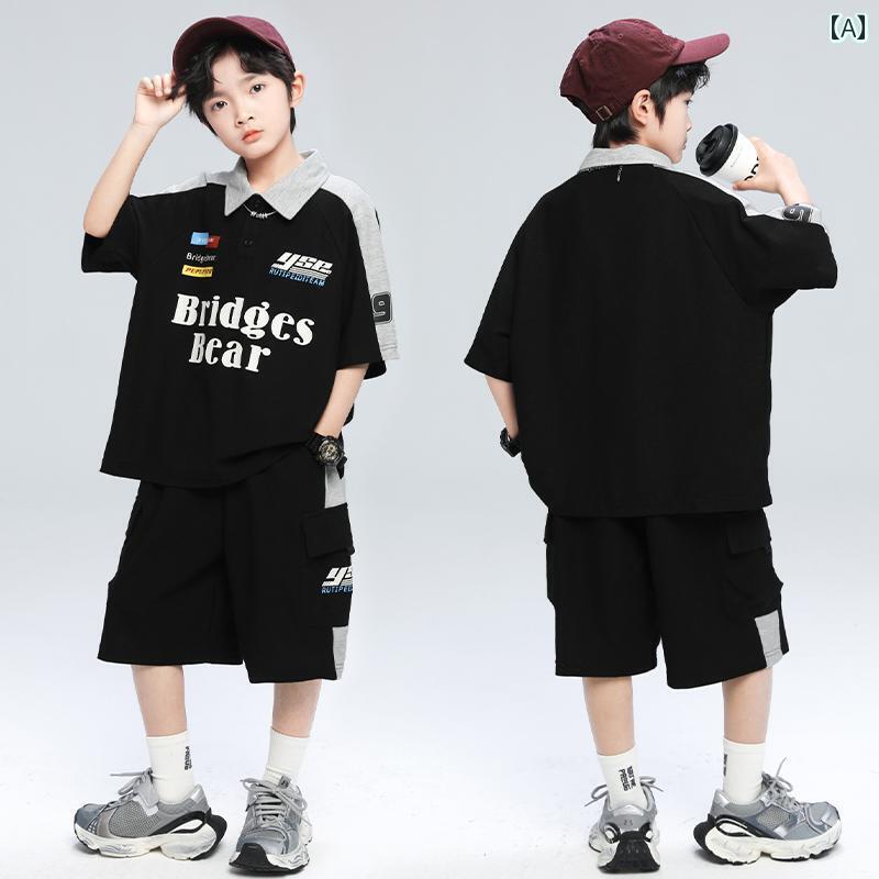 子供服 かわいい おしゃれ 男の子 夏の ポロシャツ スーツ 2025 半袖中と 大の 子供の クールな スポーツ(4)
