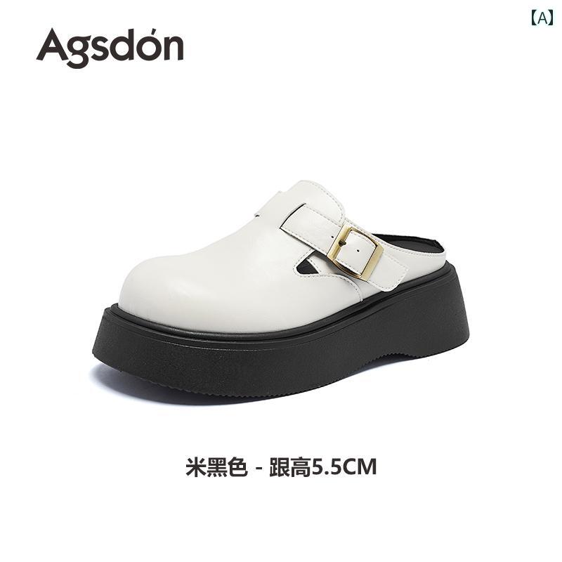 女性用 厚底 つま先 閉じ ハーフ スリッパ 2025年 ローファー シングル シューズ スリッポン ブラック 英国 風 スモール レザーシューズ