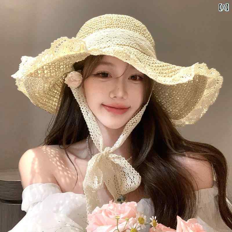 ヘアバンド かわいい 帽子 夏の 日焼け防止 帽子 レディース 海辺の 休暇 ビーチ つば 広 わら 漁師の サンシェード リボン 麦わら