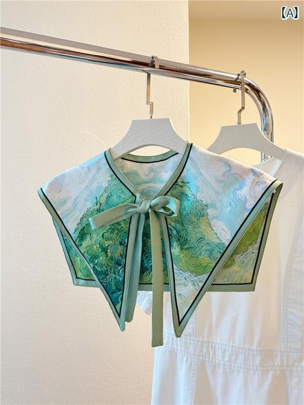 レディース トップス オシャレ 春 春夏 万能 なの 緑の 小さい ショール レディース アウターウェア 二 重層の 油絵 シャツ スカート 肩 フェイク カラー(4)