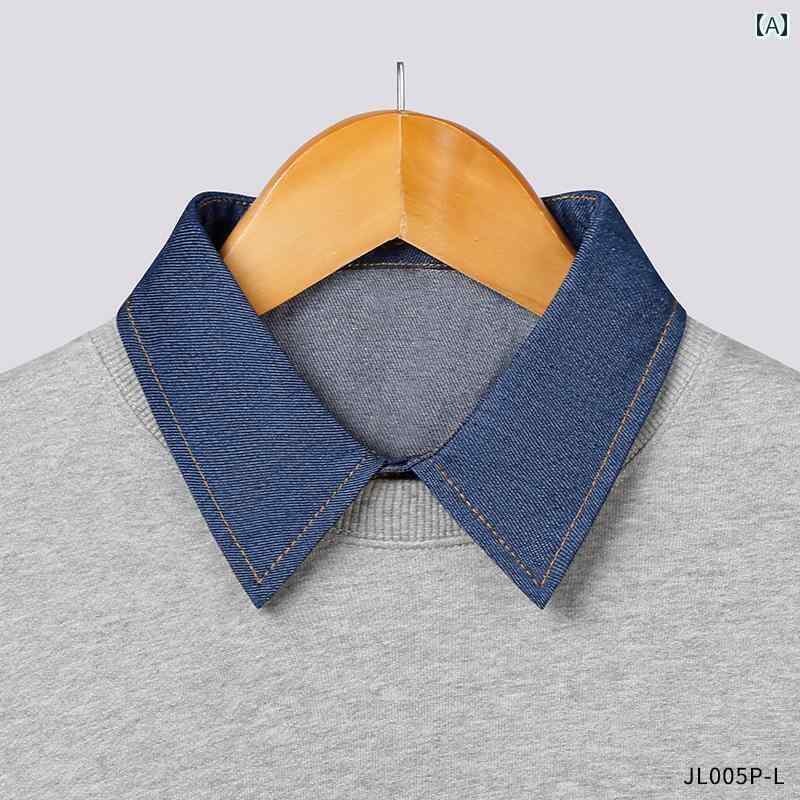 レディース トップス かわいい ブルーデニム フェイク カラー シャツ 秋冬 レディース インナー アクセサリー セーター 付き 尖った