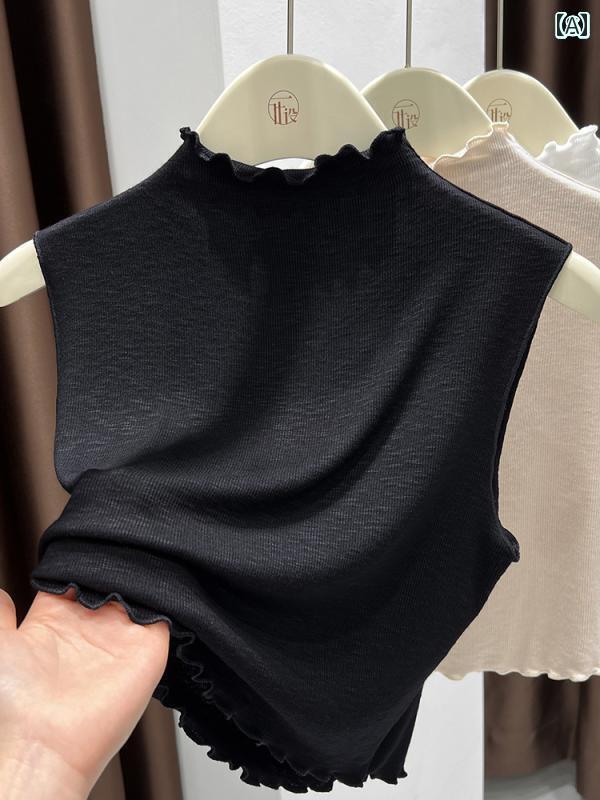 レディース トップス かわいい スリムフィットの 襟 付き 薄手 ベスト 低すぎる アーティファクト イン..