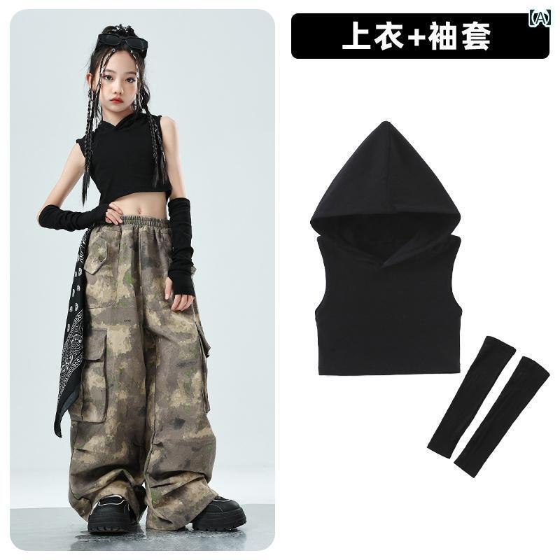 セットアップ キッズ おしゃれ 女の子 ジャズ ダンス パフォーマンス 衣装 へそ 出し トレーニング 服 ..