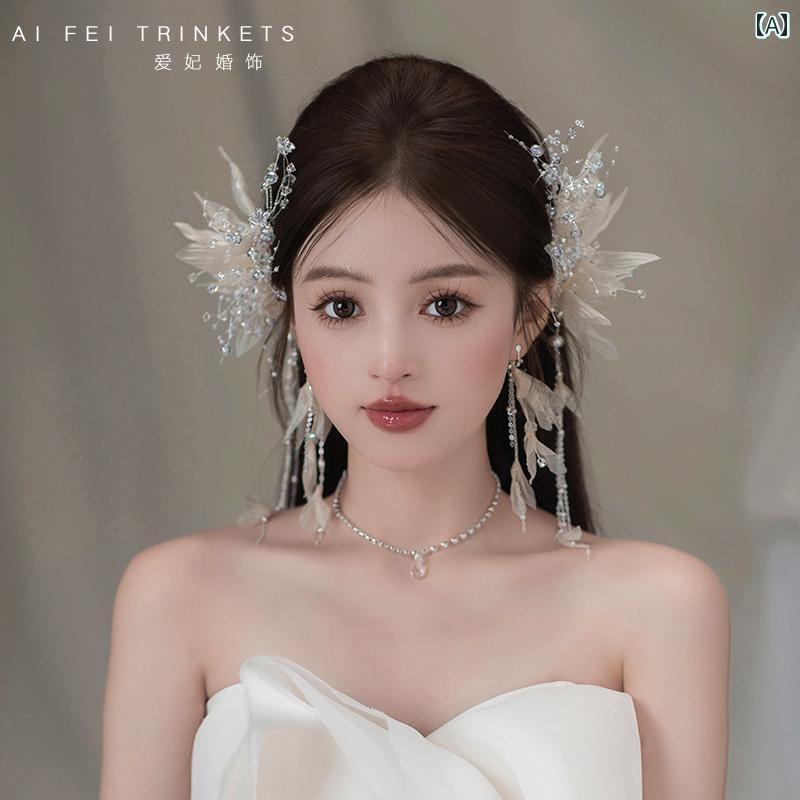 楽天ホープ結婚式 レース ヘッドドレス バックカチューシャ ヘアアクセサリー 結婚式 レース ヘッドドレス バックカチューシャ ヘアアクセサリー ブライダル ティアラ スーパー フェアリー クリスタル シルクヤーン カチューシャ レース クリップ フォレスト スタ