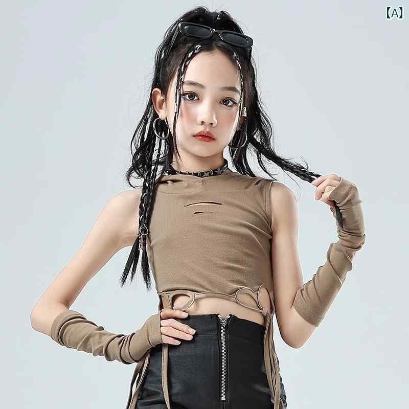 楽天ホープダンス衣装 セットアップ ヒップ ホップ ダンス 衣装 パフォーマンス ジャズ 子供用 ストリート ファッション 服 で クールな へそ 出し スーツ