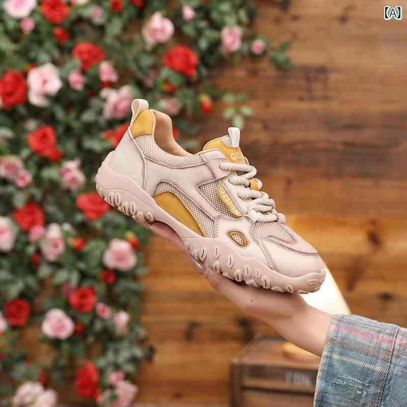 レディース スニーカー かわいい 千 智 連 革 デク サン シューズ レディース 2025 春 レースアップ 滑り止め ソフト ソール 快適 学生 スポーツ カジュアル