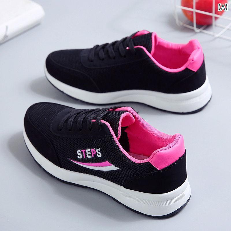 レディース スニーカー かわいい 春夏 通気性の ある 中年 母親の 女性用 メッシュ シューズ 軽量 ランニング スニーカー 高齢者向け ぺたんこ カジュアル スポーツ