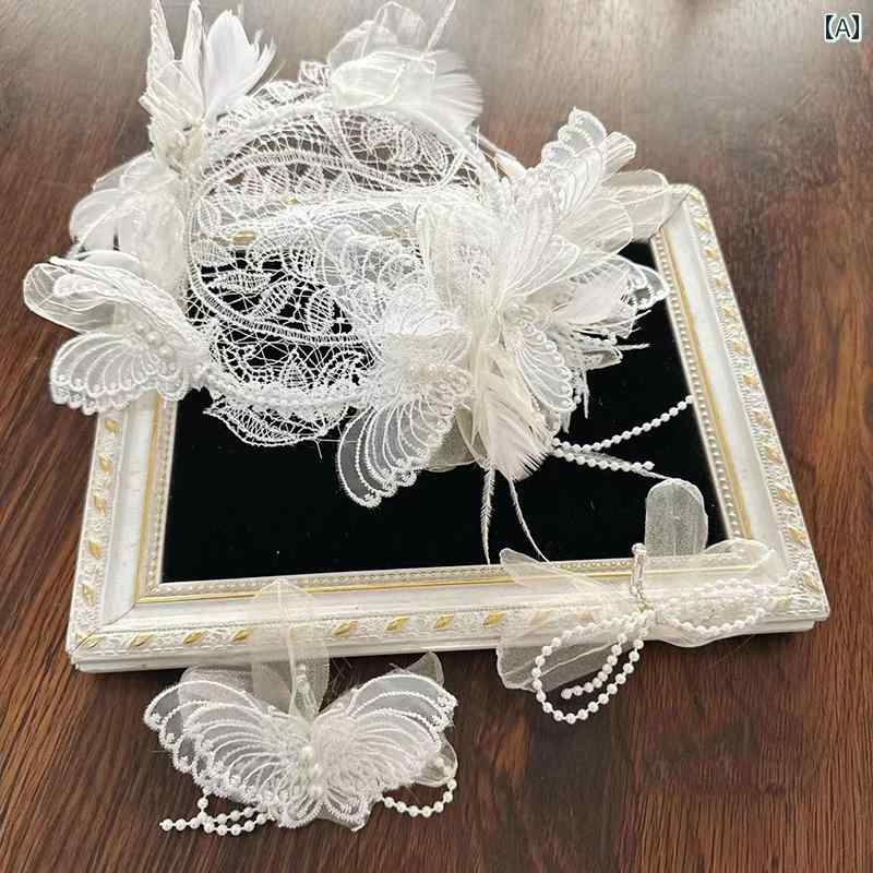 結婚式　レース　ヘッドドレス　バックカチューシャ ヘアアクセサリー レトロ レースの ブライダルウェディング ハット 写真 スタジオ 展示 ライセンス フォロー アップ ウェディング ドキュメンタリー ウェディングドレス アクセサリー