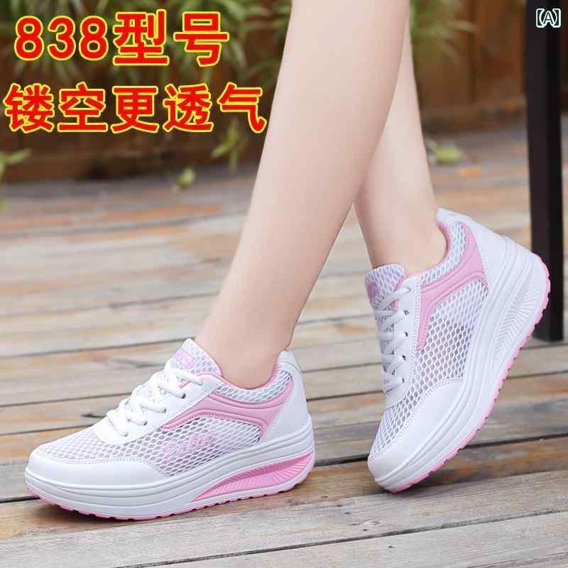 レディース スニーカー かわいい 春夏 ロッキング シューズ 通気性 レディースシューズ 厚底 プラットフォーム 韓国 学生 カジュアル スポーツ シングル ランニング